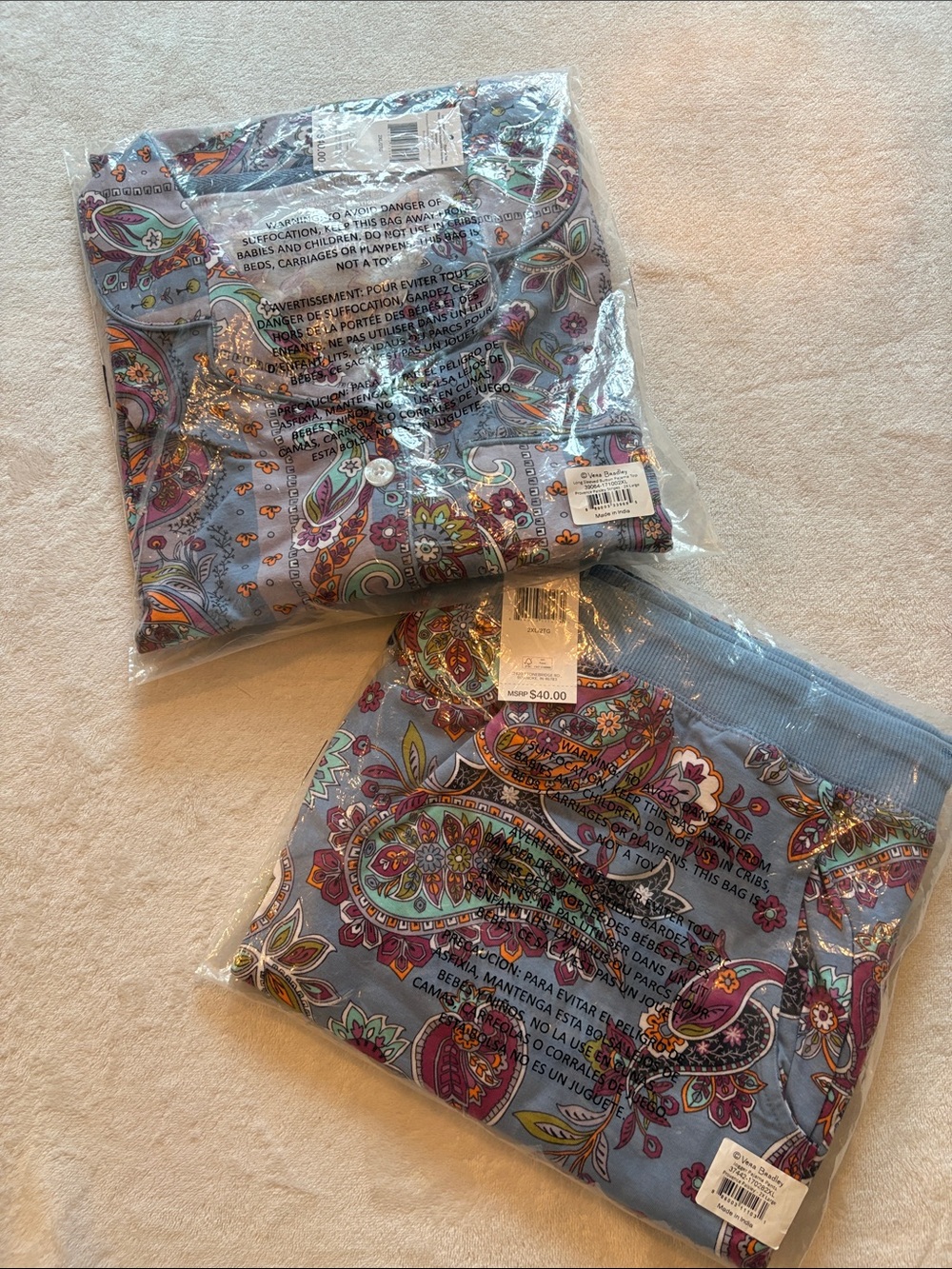 VERA BRADLEY LIGHT BLUE PAISLEY PAJAMA SET